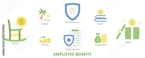 Employee Benefit Flat Banner Web Icon Set Vector Illustration