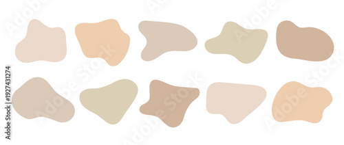 Beige organic shape boxes collection. Irregular liquid frame set. Abstract amoeba blobs, blotches, drops or stains bundle. Vector ecru border design templates for label, sticker, banner, poster, flyer