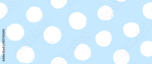 Light blue birthday polka dot seamless pattern. Repeated round painted confetti background. Happy dotted wallpaper for Easter wrapping paper, birthday decoration, kid bday nursery decor. Vector