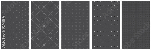 Deep grey pattern collection featuring diverse minimalist shapes and intersecting line designs for elegant surface textures