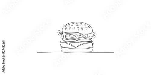 Simple line art illustration of a hamburger with sesame seeds on a white background