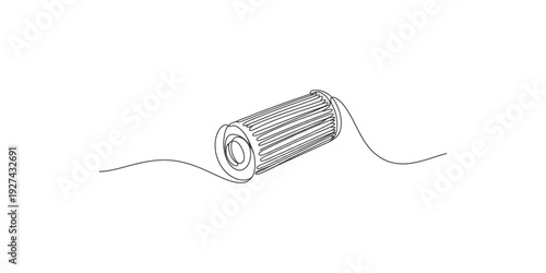 A minimalist black and white line art illustration showing a spool of thread or wire unwinding.