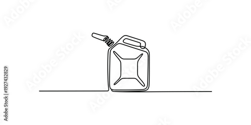 A continuous single line drawing of a classic metal jerrycan for fuel storage and transport