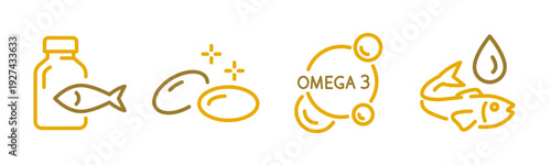 fish oil line icon set