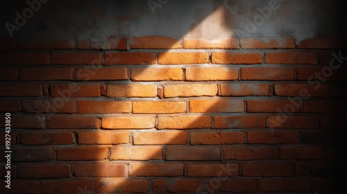 Light and Shadow Play on Rustic Brick Wall Texture, Captivating Natural Illumination on Old and Weathered Surface, Architectural Detail and Design Element
