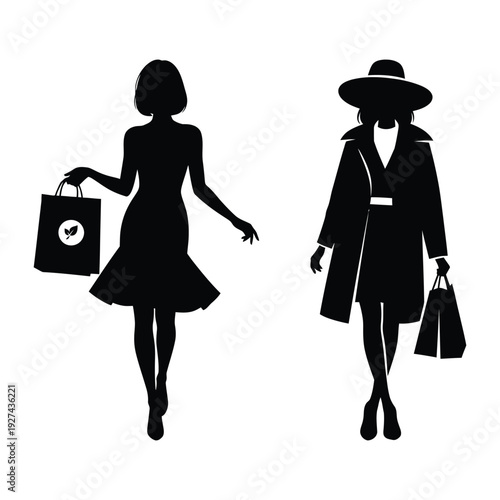 Two women silhouettes with shopping bags