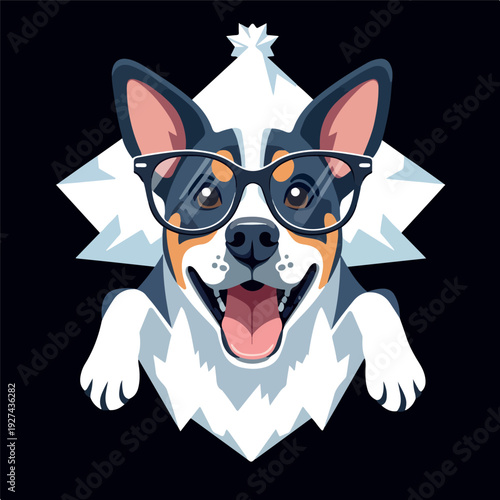 Pixel Art Dog Wearing Glasses with Fluffy White Mane on Dark Background
