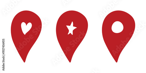 Set of hand drawn map pin Map marker pointer sign GPS and mapping tools Location pin symbol Pinpoint clipart in doodle style Single element for web, design