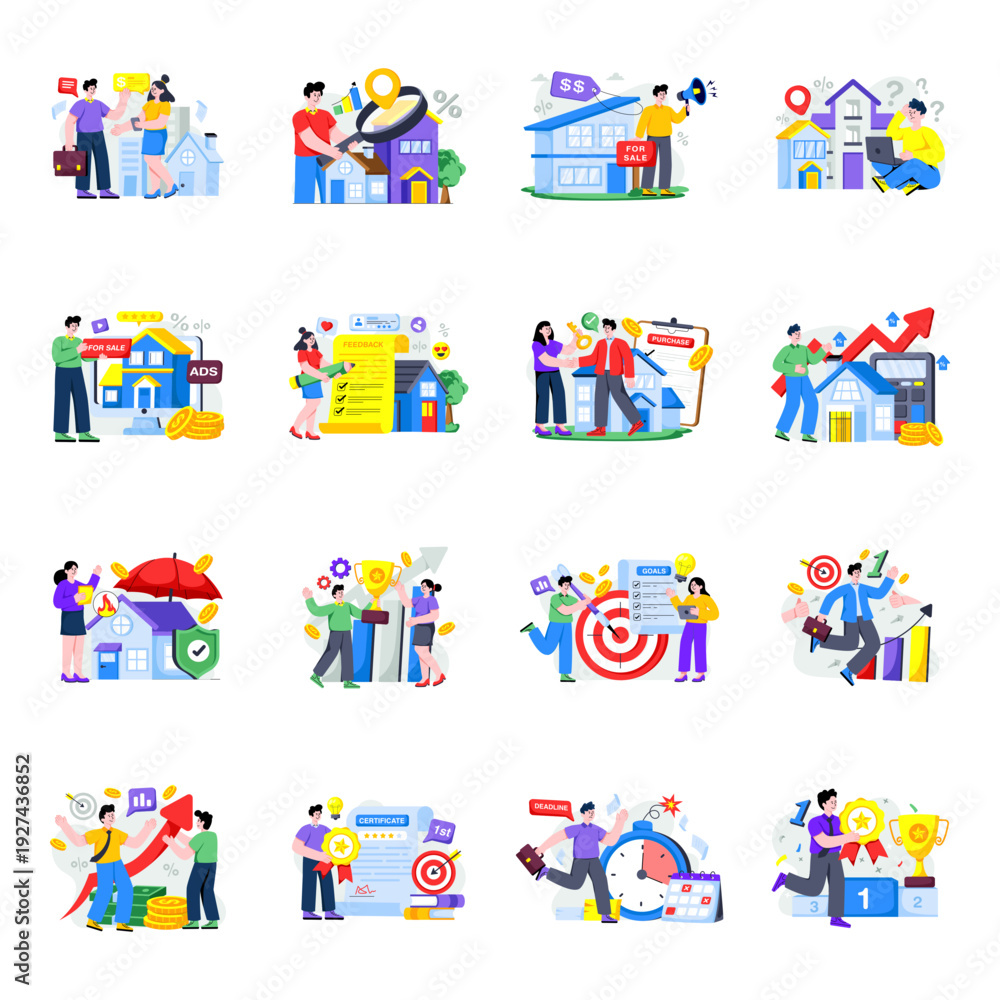 Fototapeta premium Set of Car Dealership and Banking Flat Illustrations