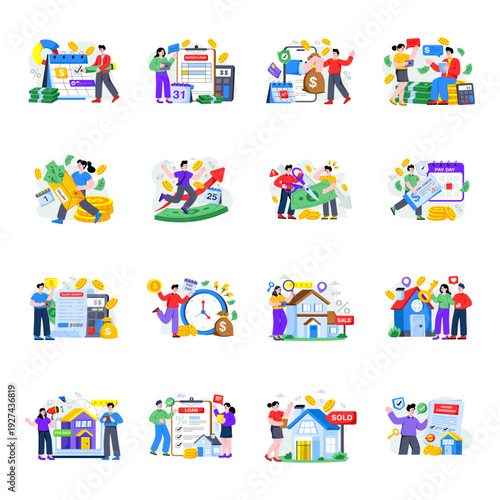 Set of Car Dealership Flat Illustrations