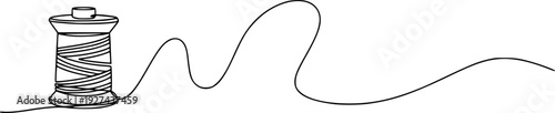 Simple minimalist continuous line drawing of a thread spool unwinding into a graceful flowing curve