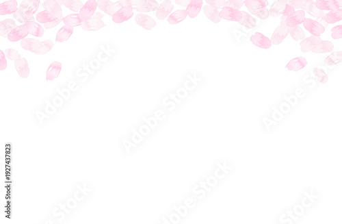 桜の花びらの水彩風フレーム　上　春　和風