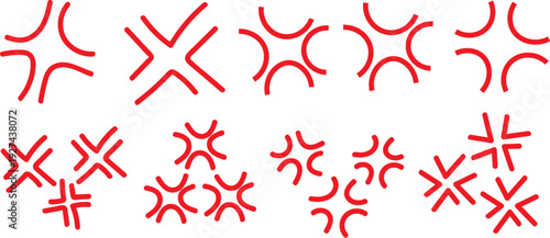 Angry emotion symbol set red outline comic irritation marks collection vector