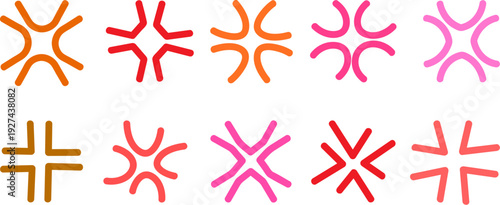 Angry emotion symbol set red pink outline comic irritation marks collection vector