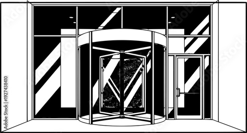 Modern revolving door design for contemporary building entrances, ideal for architectural presentations, security system concepts, and commercial property advertisements.