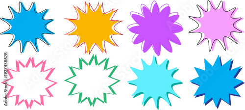Colorful comic explosion burst shapes set with dynamic pop art style vector illustration
