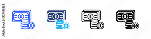 Cash Multiple Style Icon Set Vector 