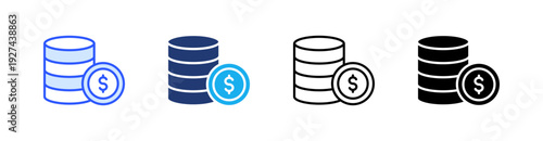 Coin Multiple Style Icon Set Vector 