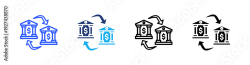 Bank Transfer Multiple Style Icon Set Vector 
