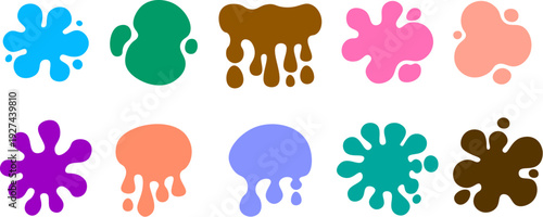 Colorful paint splatter set, abstract ink blots and liquid splash shapes collection