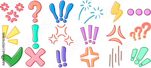 Colorful punctuation marks set with question, exclamation and symbol icons