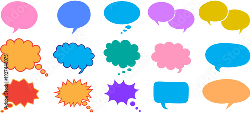 Colorful speech bubbles and comic thought clouds flat design vector set