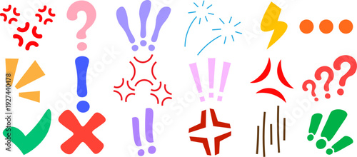 Flat colorful punctuation symbols set with question marks and exclamation icons