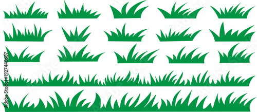 Green grass borders set, lawn and meadow silhouette collection