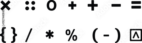 Math symbol icon vector set featuring arithmetic operators programming signs minimal interface elements isolated line art black white illustration