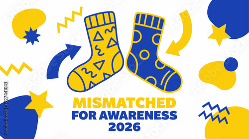 World Down Syndrome Day Mismatched Socks Flat Vector Illustration