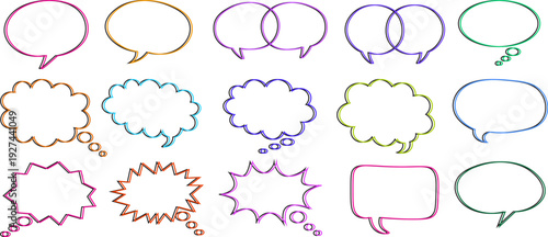 Hand drawn colorful speech bubbles and thought clouds collection comic style vector illustration