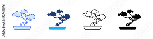 Bonsai Multiple Style Icon Set Vector 