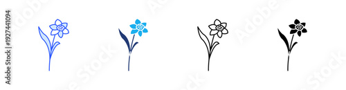 Daffodil Multiple Style Icon Set Vector 