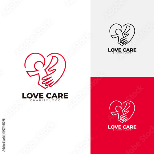 Hand care logo with love design social , line style design, heart icon