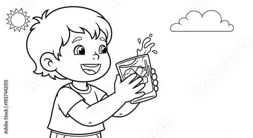 Young boy holding a box of grapes.