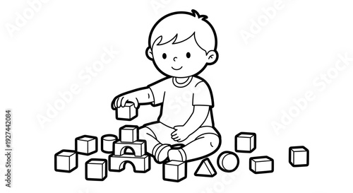 Toddler Playing With Wooden Blocks.