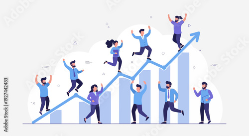People climbing business growth chart graph.