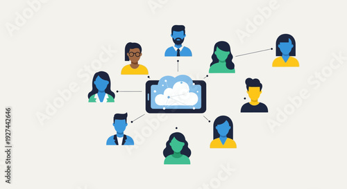 Diverse people connect to cloud network.