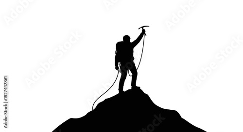 Silhouette Climber on Mountain Peak.