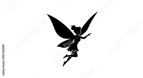 Black Silhouette Fairy Flying Alone.