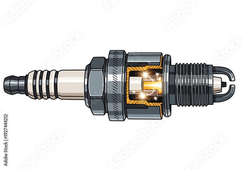 Detailed illustration of a spark plug showing its internal components in a technical drawing style