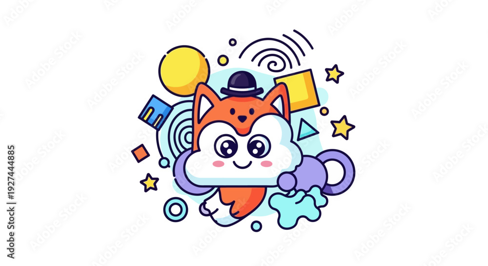 Naklejka premium Funny cartoon children and animals with a happy birthday party hat celebrate a snowy winter holiday illustration featuring a smiling bear and cat
