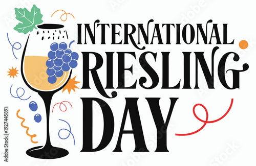 International Riesling Day Vector Illustration with Wine Glass on White Background