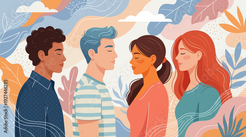 Empathy and Mindfulness: Diverse People Meditating Together in a Peaceful, Harmonious Setting