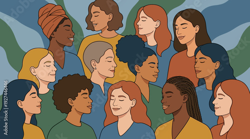 Diverse Women's Faces Illustration: Global Sisterhood, Unity, and Empowerment