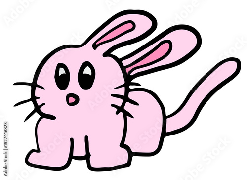 Hand drawn illustrations of pink bunny shape for cartoon characters, comic, mascot, cute patch, rabbit drawing, animal, pet shop, vet, sticker, zoo, souvenir shop, pin, brooch, tattoo, plush toy, doll