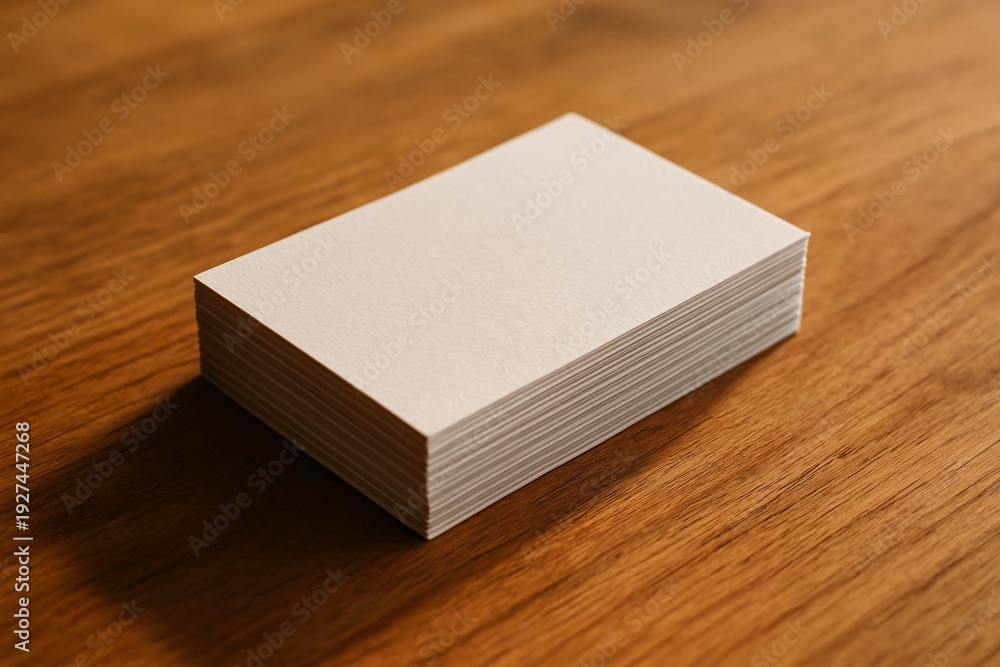 Fototapeta premium Stack of Blank Business Cards on Wooden Desk