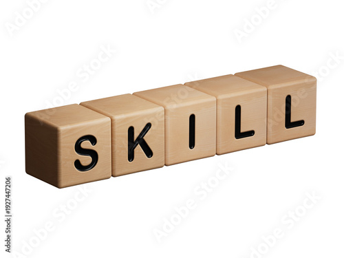 Billede på lærred Word skill, Wooden small cubes with letters with copy space available