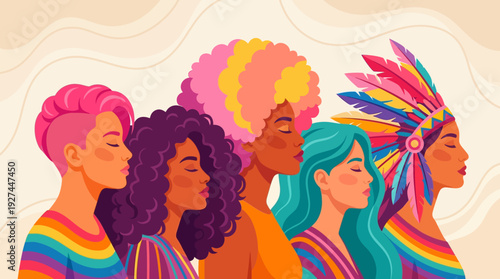 Diverse Women's Unity: Vibrant Illustration of Global Sisterhood and Empowerment