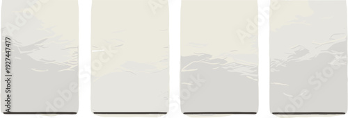 A serene landscape divided into four panels showcasing a tranquil mountainous scenery with a soft gradient effect